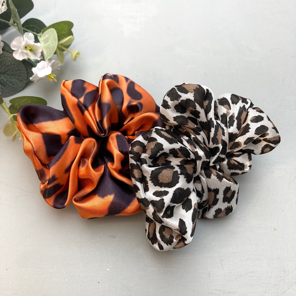 Pair of Animal Print Satin Scrunchies
