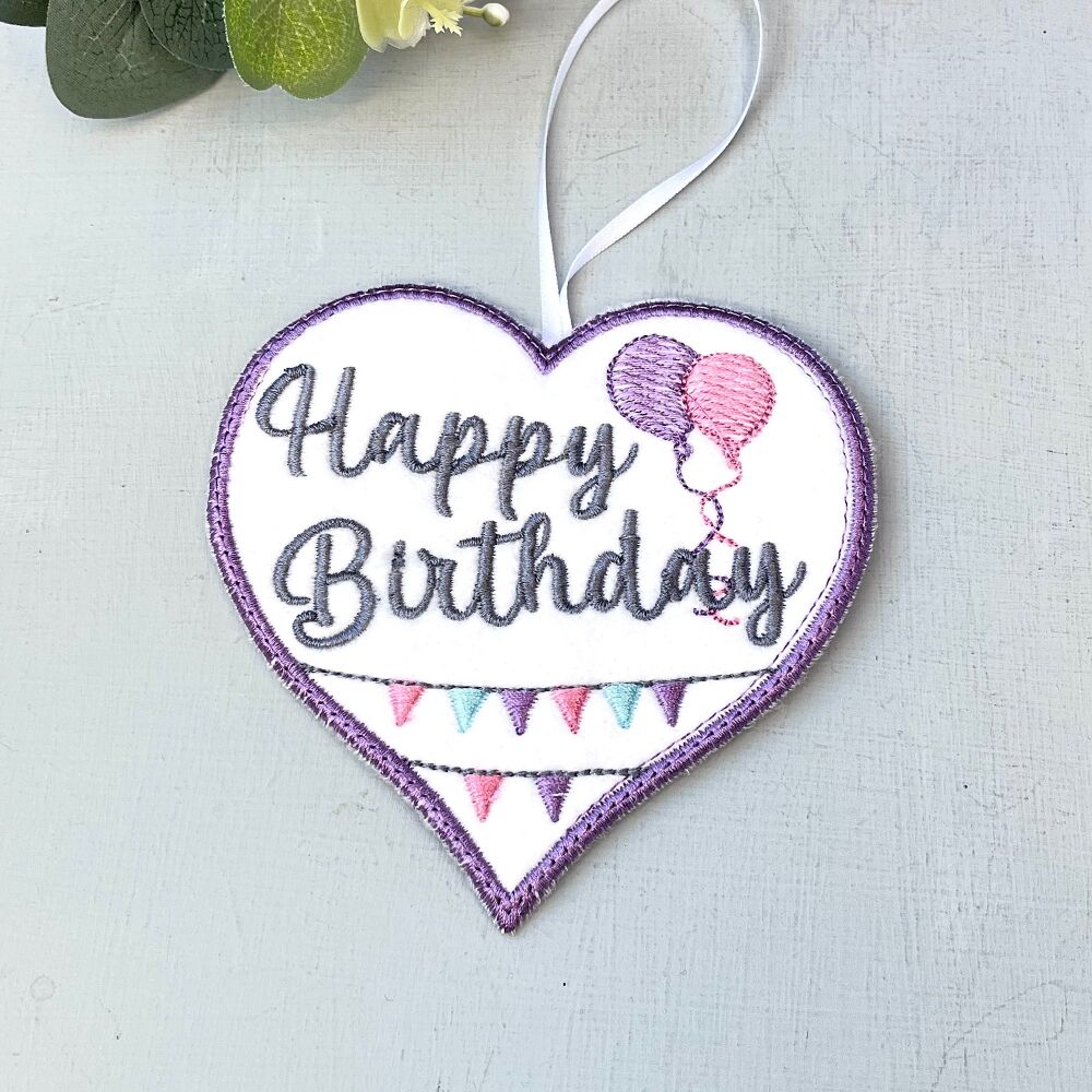 Happy Birthday Embroidered Felt Heart
