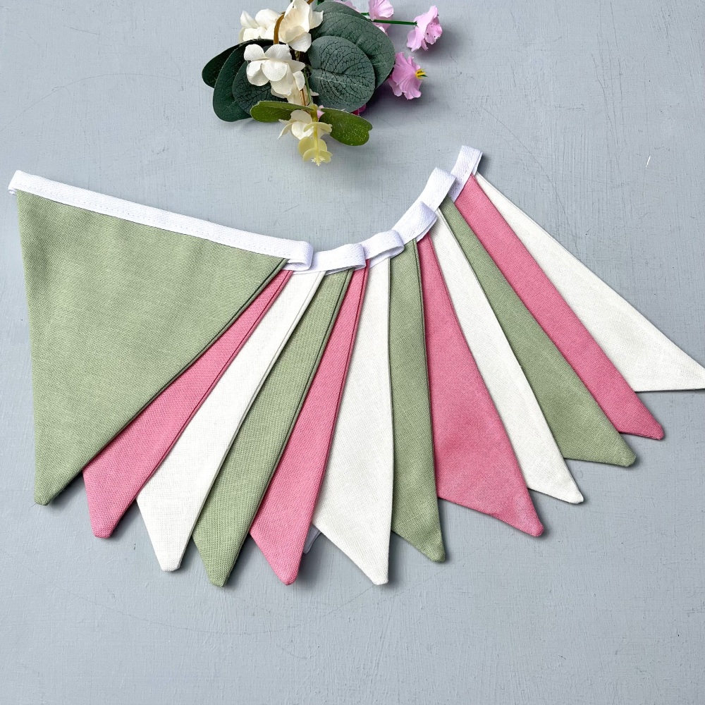 Sage Green, Pink & Ivory Bunting
