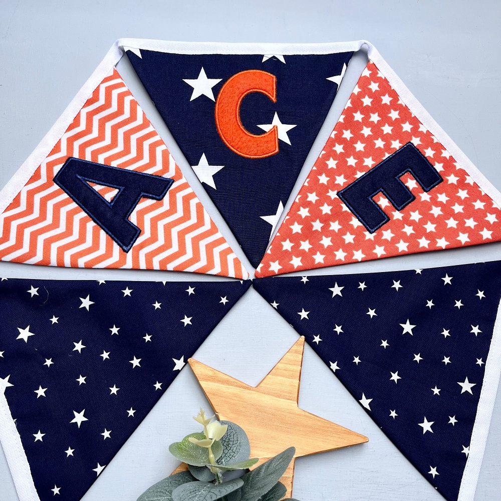Personalised Navy & Orange Bunting