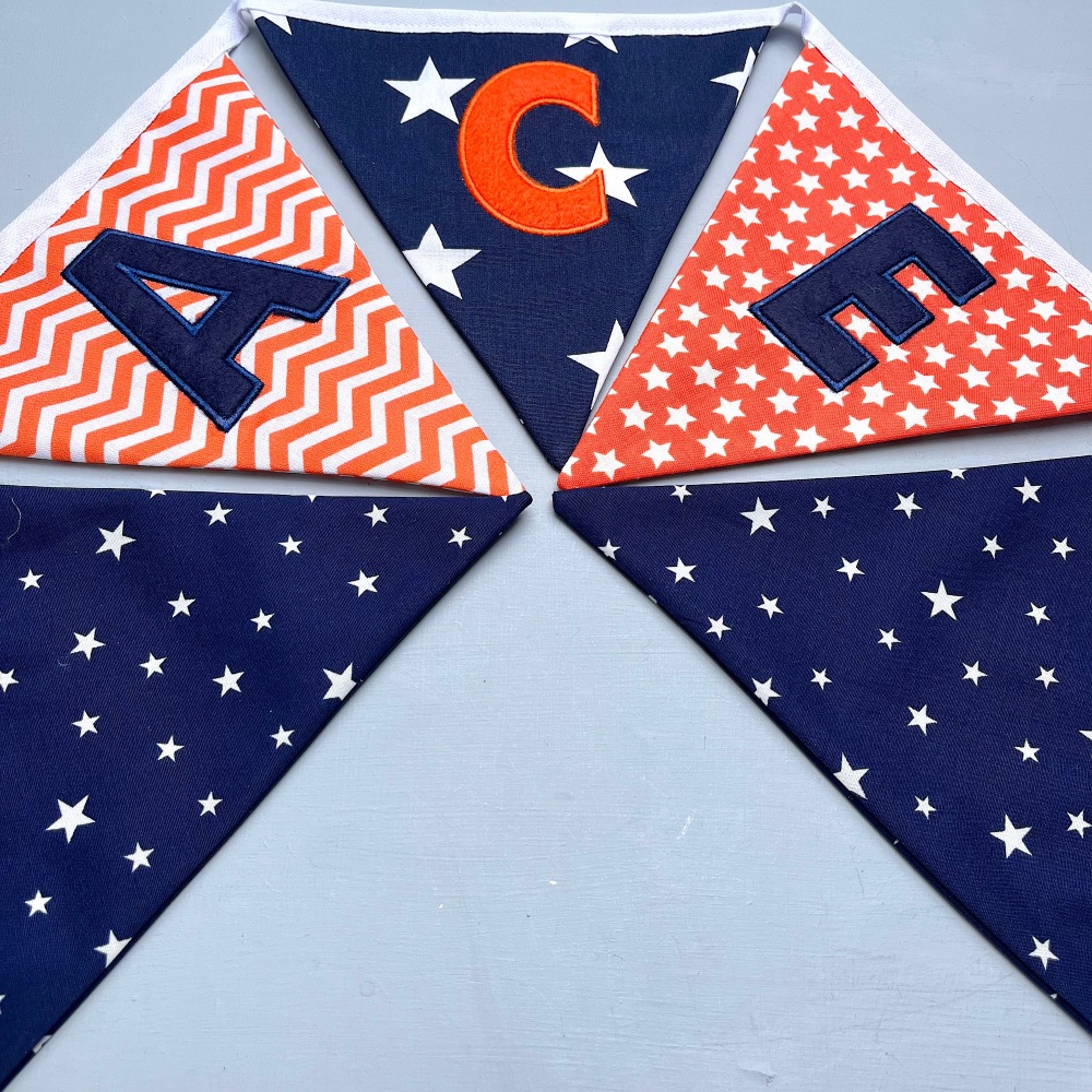 Personalised Navy & Orange Bunting