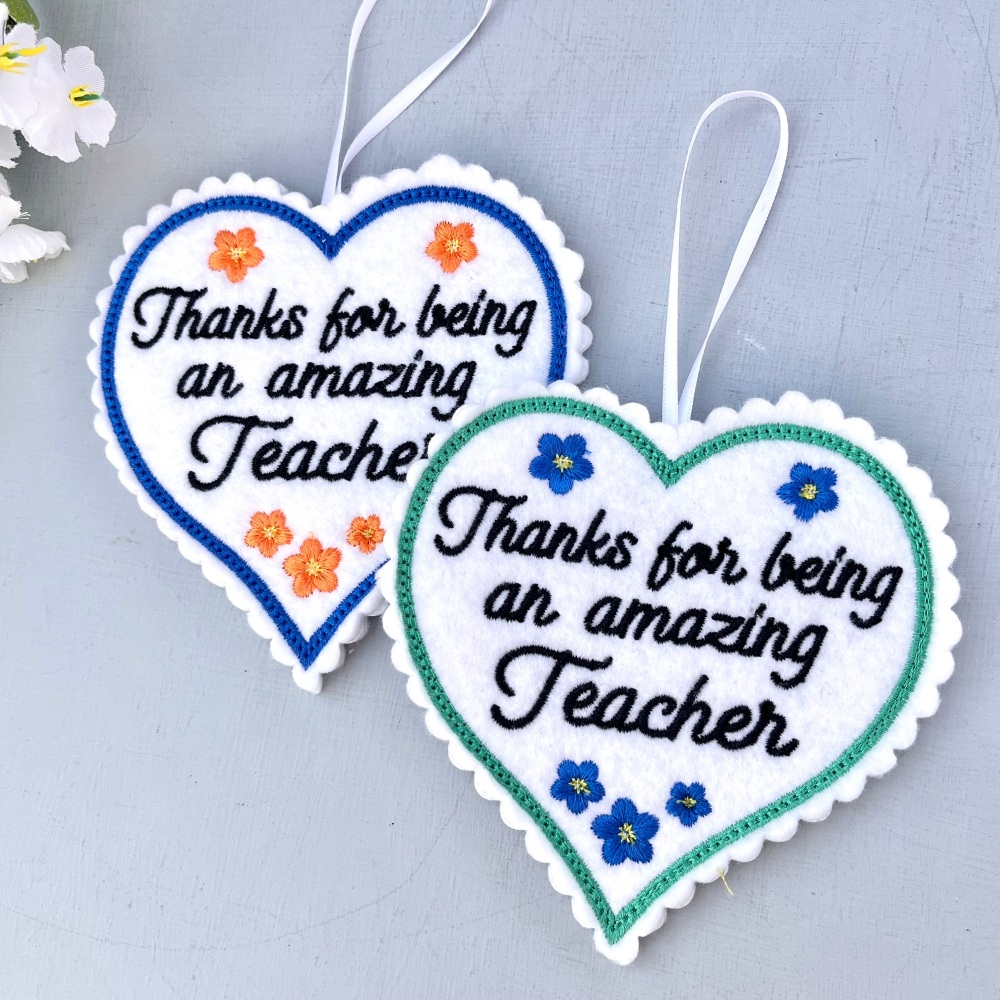 Teacher Gift Embroidered Felt Heart