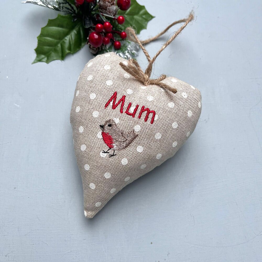 Personalised Christmas Robin Heart