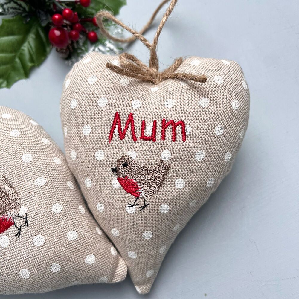 Personalised Christmas Robin Heart