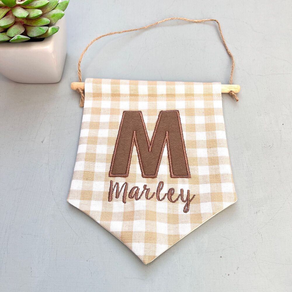 Beige Gingham Personalised Pennant Flag