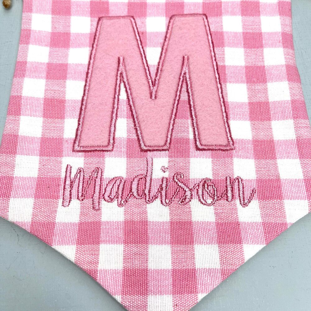 Pink Gingham Personalised Pennant Flag