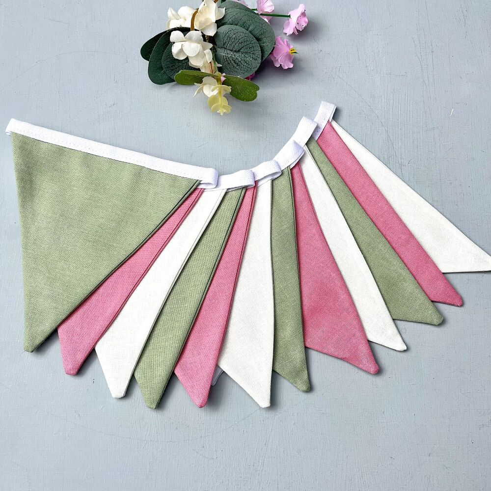 Sage Green, Pink & Ivory Bunting