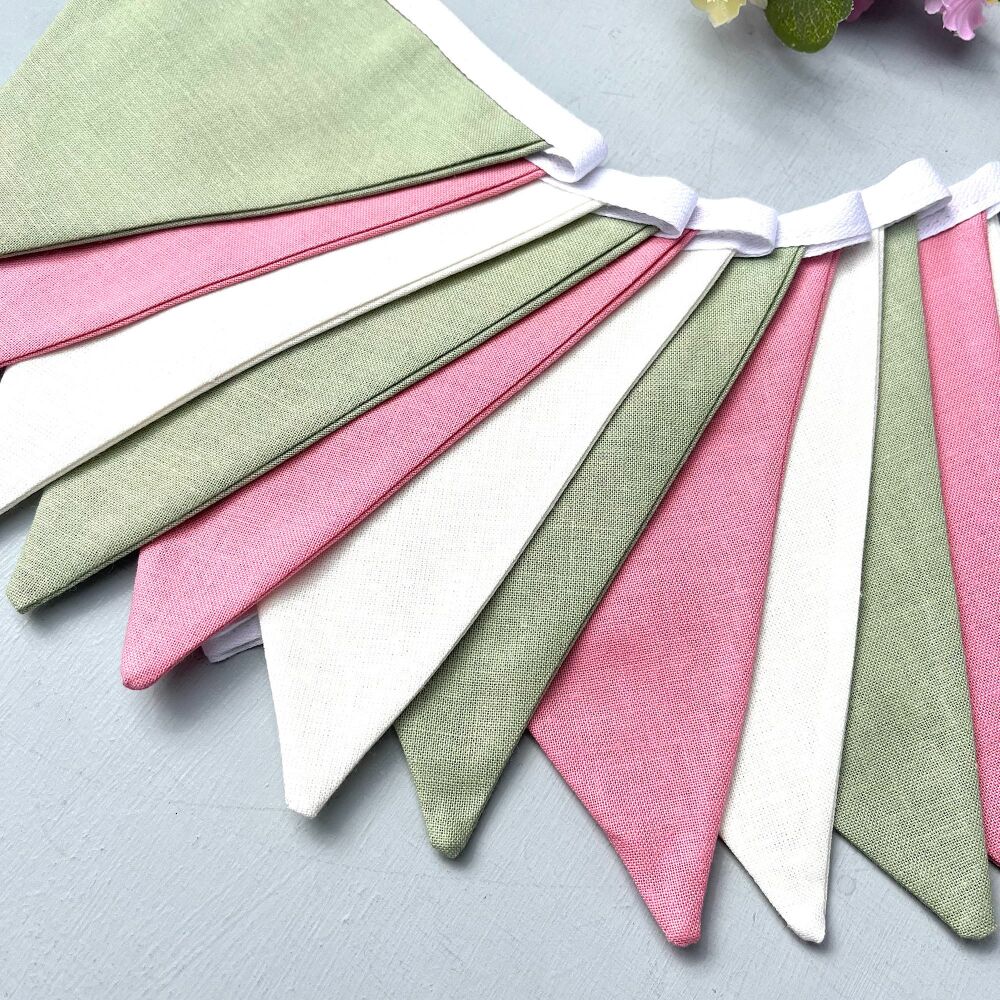 Sage Green, Pink & Ivory Bunting