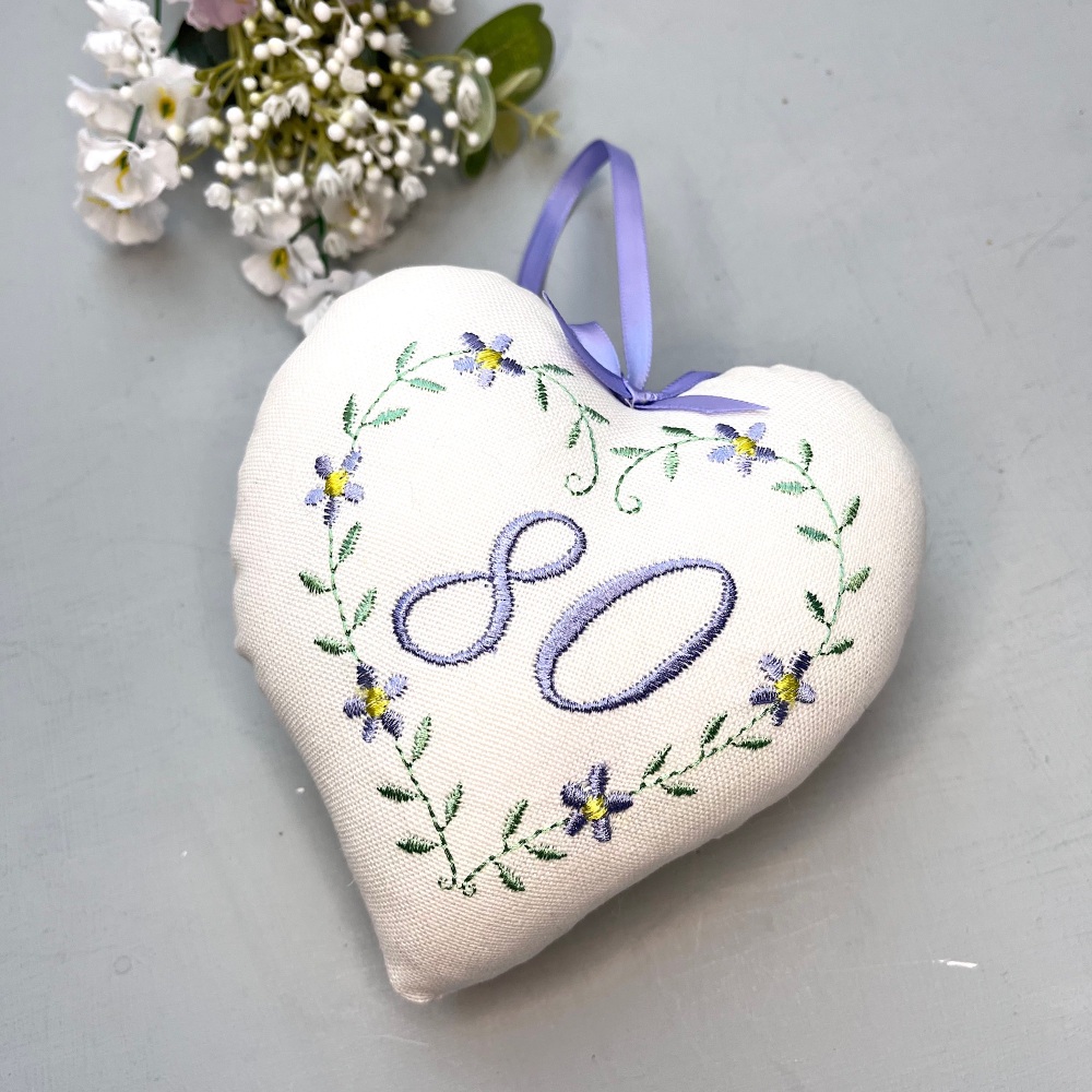 80th Birthday Keepsake  Embroidered Heart