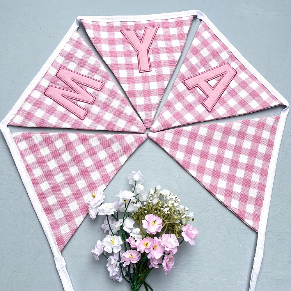 Pink Gingham Personalised Bunting
