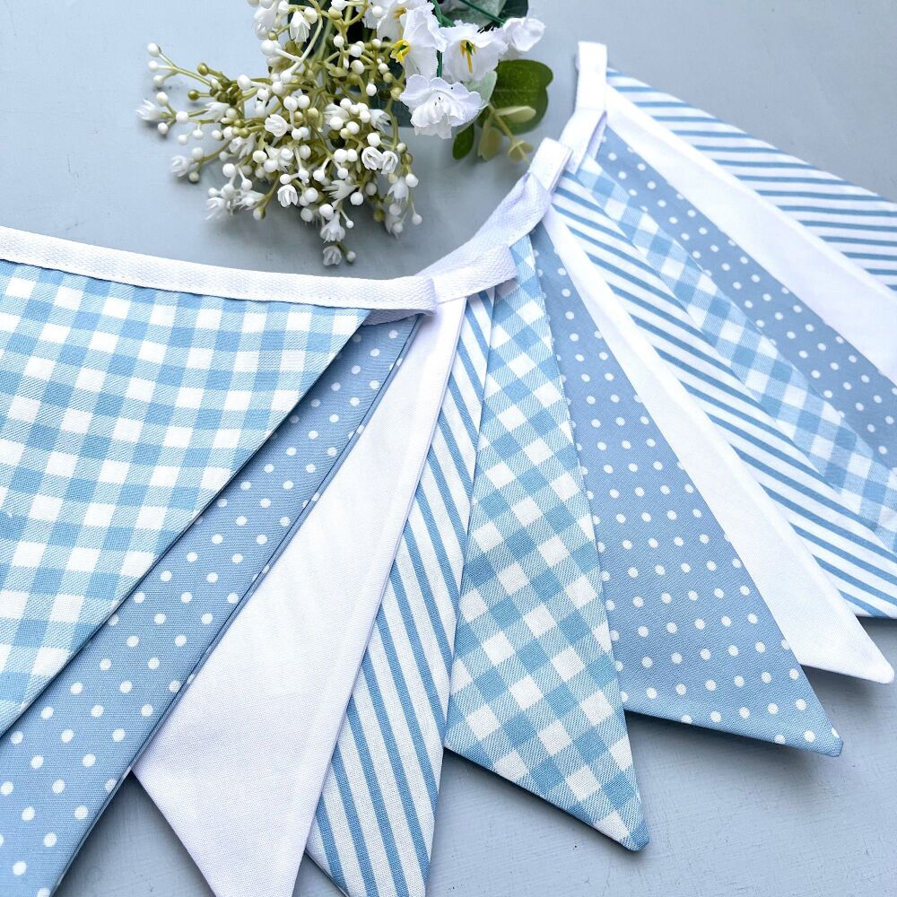 Light Blue & White Fabric Bunting