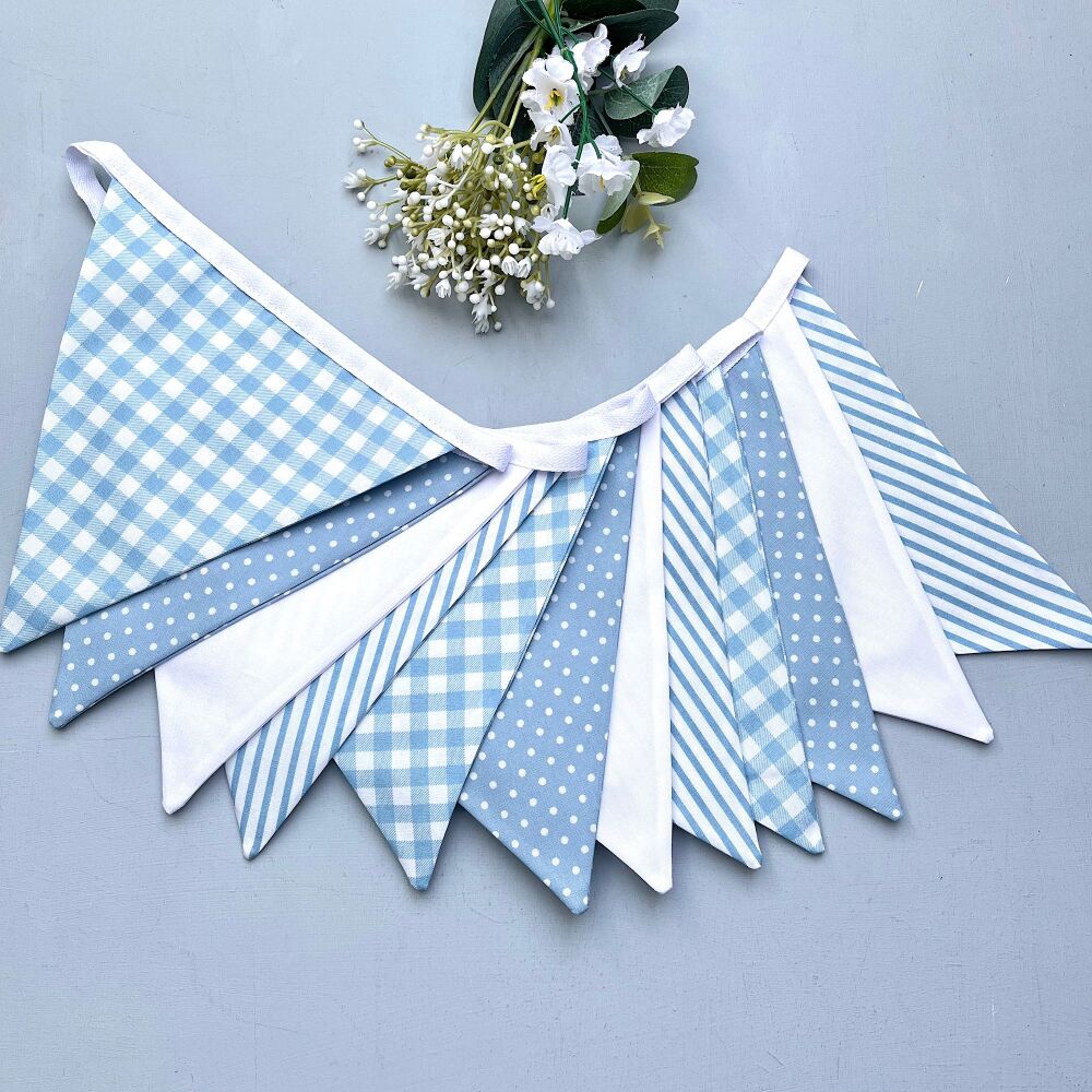 Light Blue & White Fabric Bunting