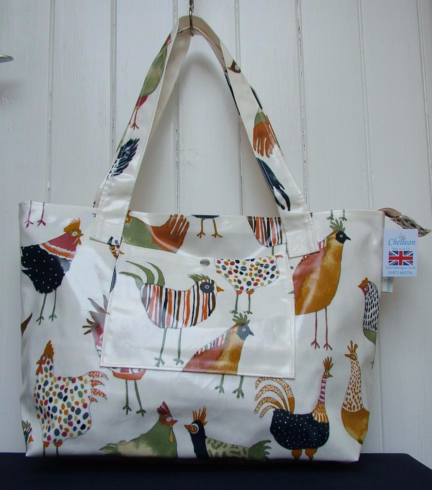 Hens Large Oilcloth Zipped Bag
