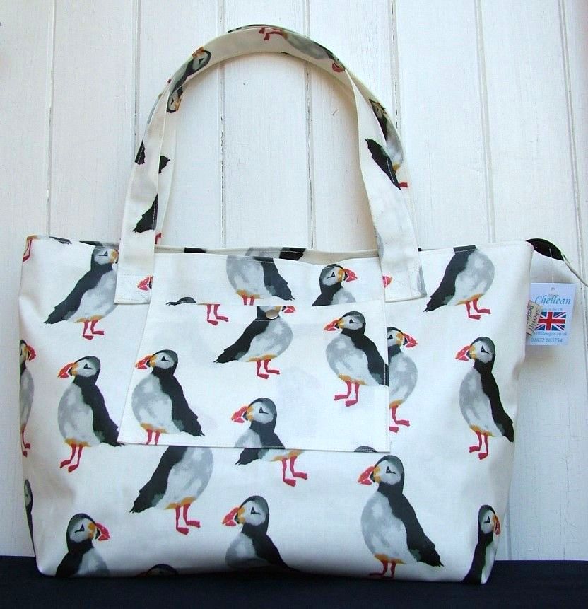Puffins Large Oilcloth Zipped Bag