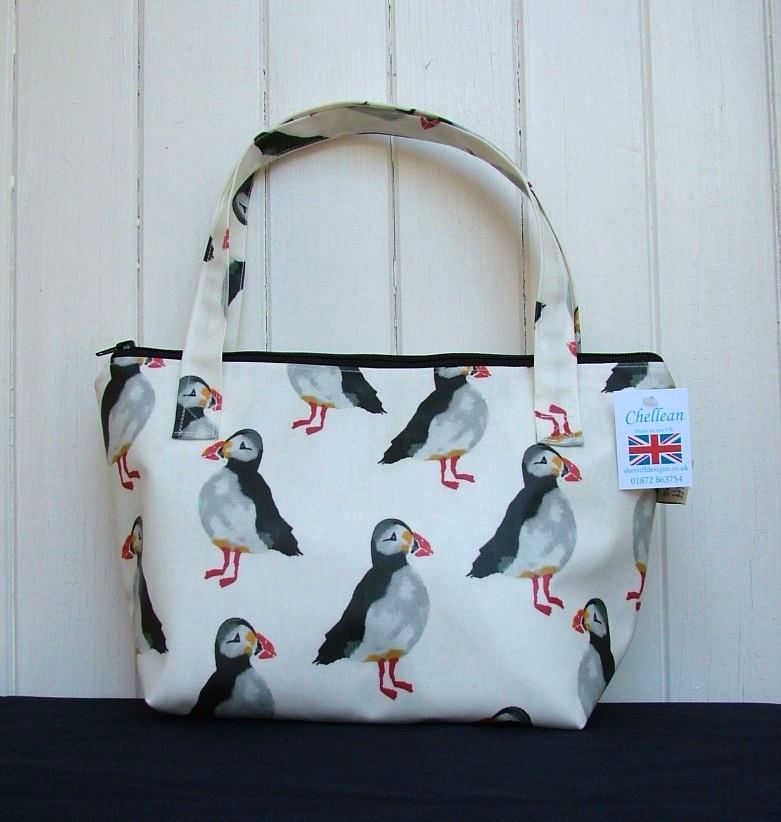 Puffins Small Zipped Oilcloth Bag