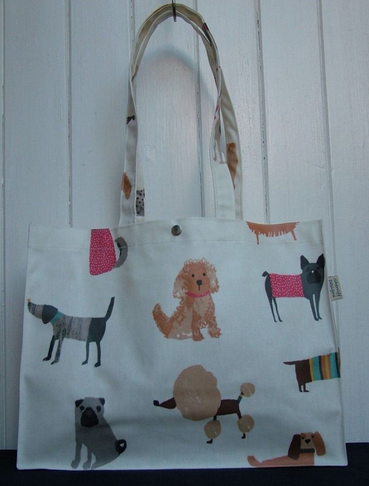 Dogs Long Handle Oilcloth Gusset Bag