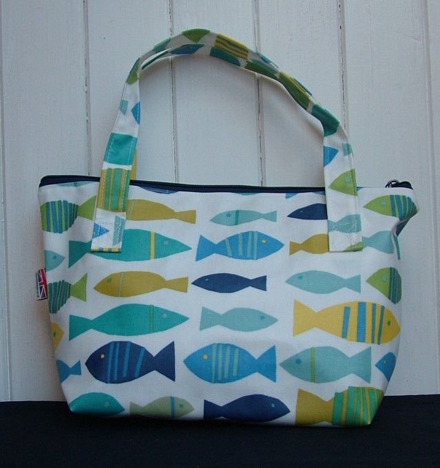 Fishes Small Zipped Oilcloth Bag