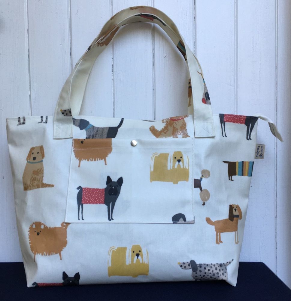 Dogs Large Oilcloth Zipped Bag