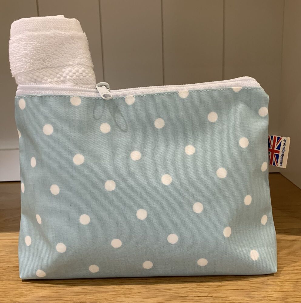 Blue and White spotty Wash Bag