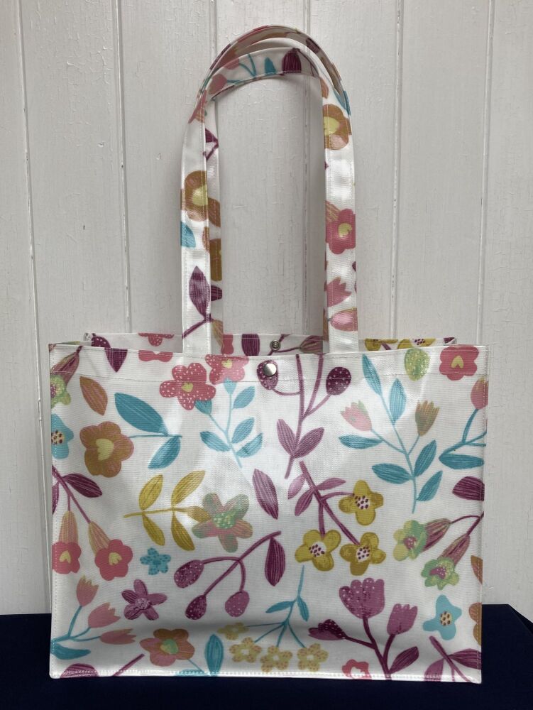 Cottage Garden Oilcloth Long Handle Gusset Bag