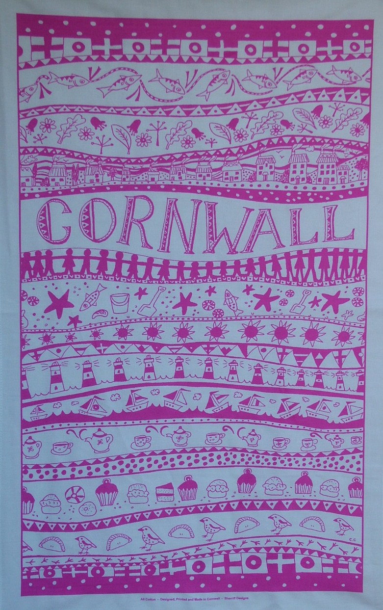 Cornwall Tea Towel - Pink