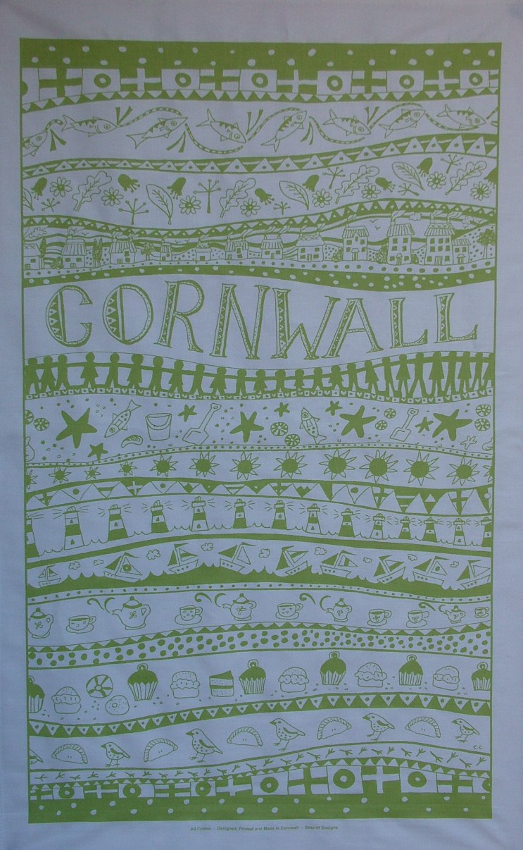Cornwall Tea Towel - Lime Green