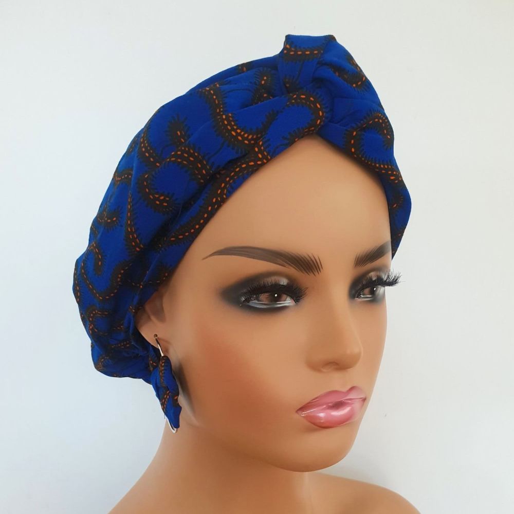 African Print Turban / Blue Roni