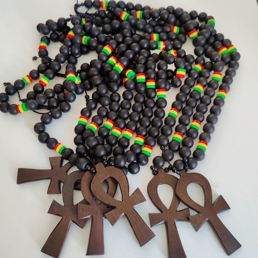 Ebony Wood Beads Necklace with Africa Pendant 
