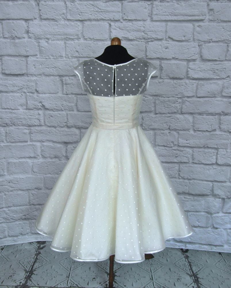 Spotty Silk 1950s tea length wedding dress