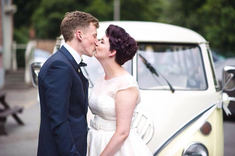 Spotty Silk organza 1950s tea length wedding dress vw camper