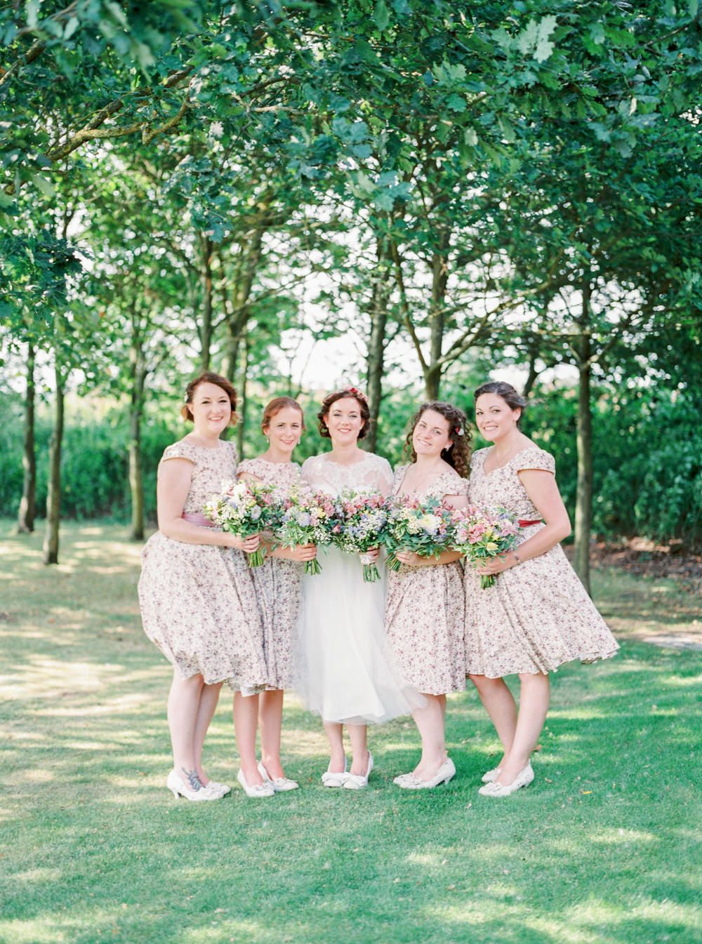 Custom tea length bridesmaids dresses