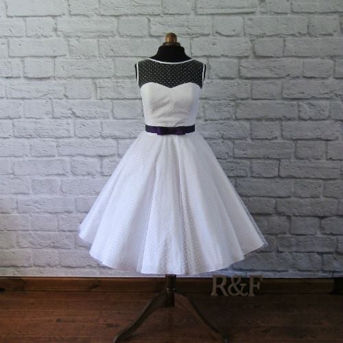 Spotty tulle tea length wedding dress