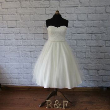 lace tulle silk tea length wedding dress