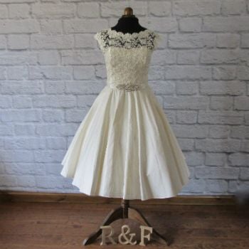 silk lace tea length wedding dress
