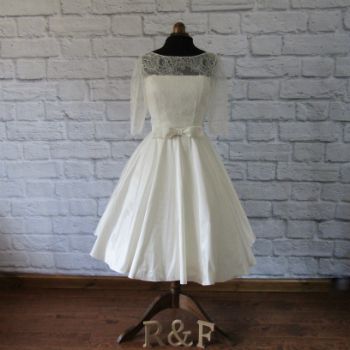 Silk tea length lace wedding dress