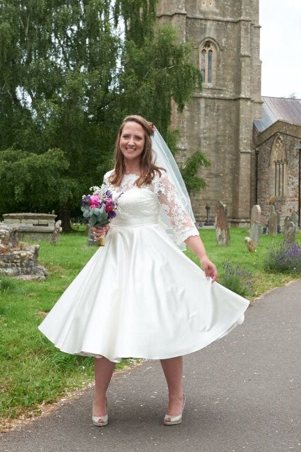 Handmade tea length lace silk wedding dress