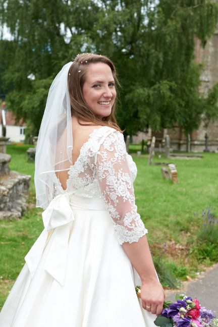 Bespoke tea length lace silk wedding dress