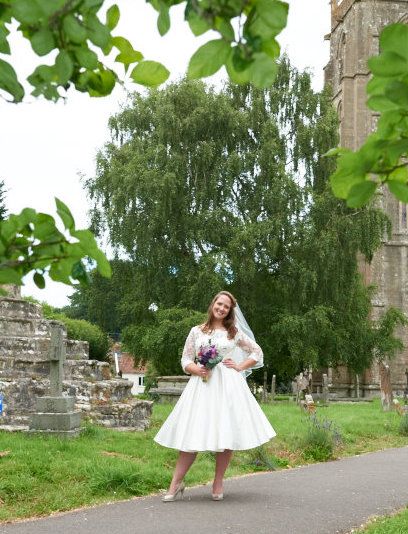 Bespoke tea length lace silk wedding dress