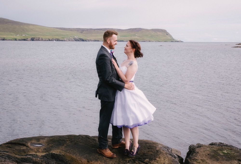 Dotty tea length wedding dress