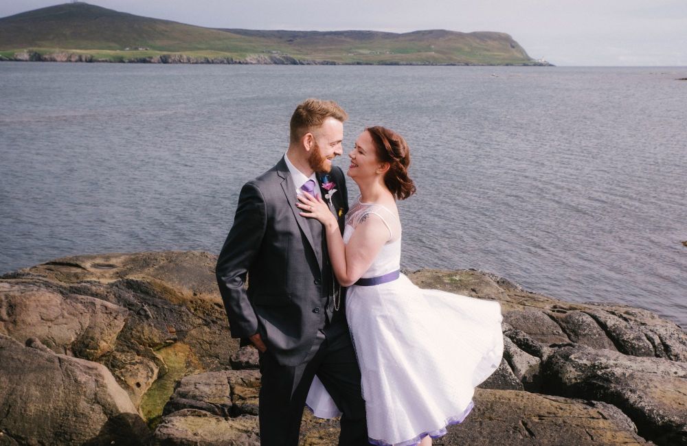 Dotty tea length wedding dress