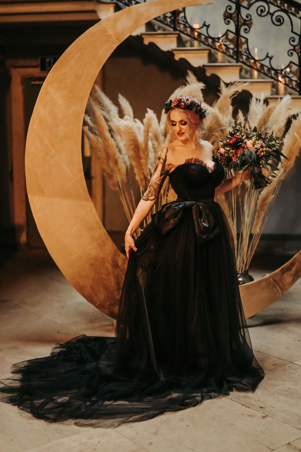 Black corset alternative wedding dress