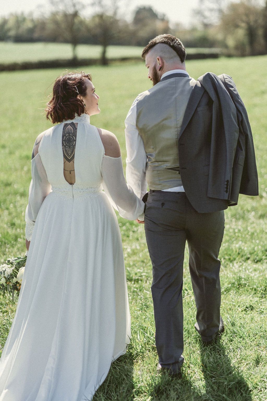 Open back alternative wedding dress