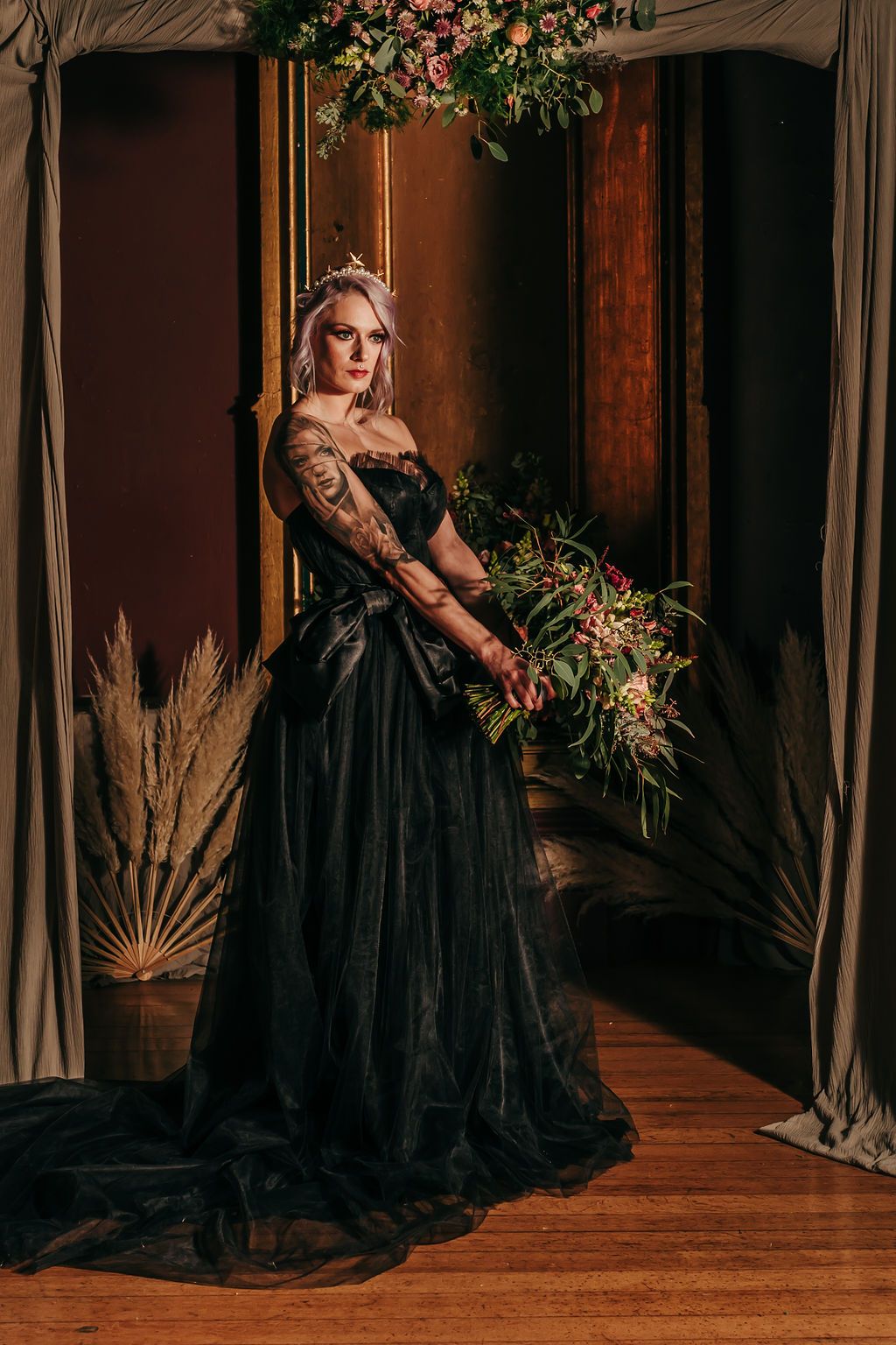 Black tulle corset wedding dress