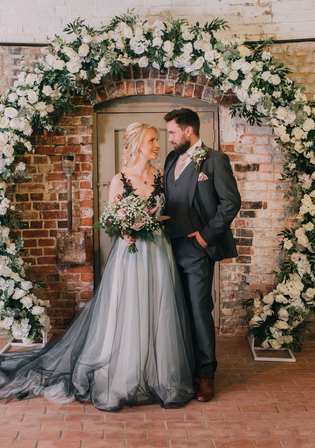 black ivory lace Wedding dress with black tulle skirt