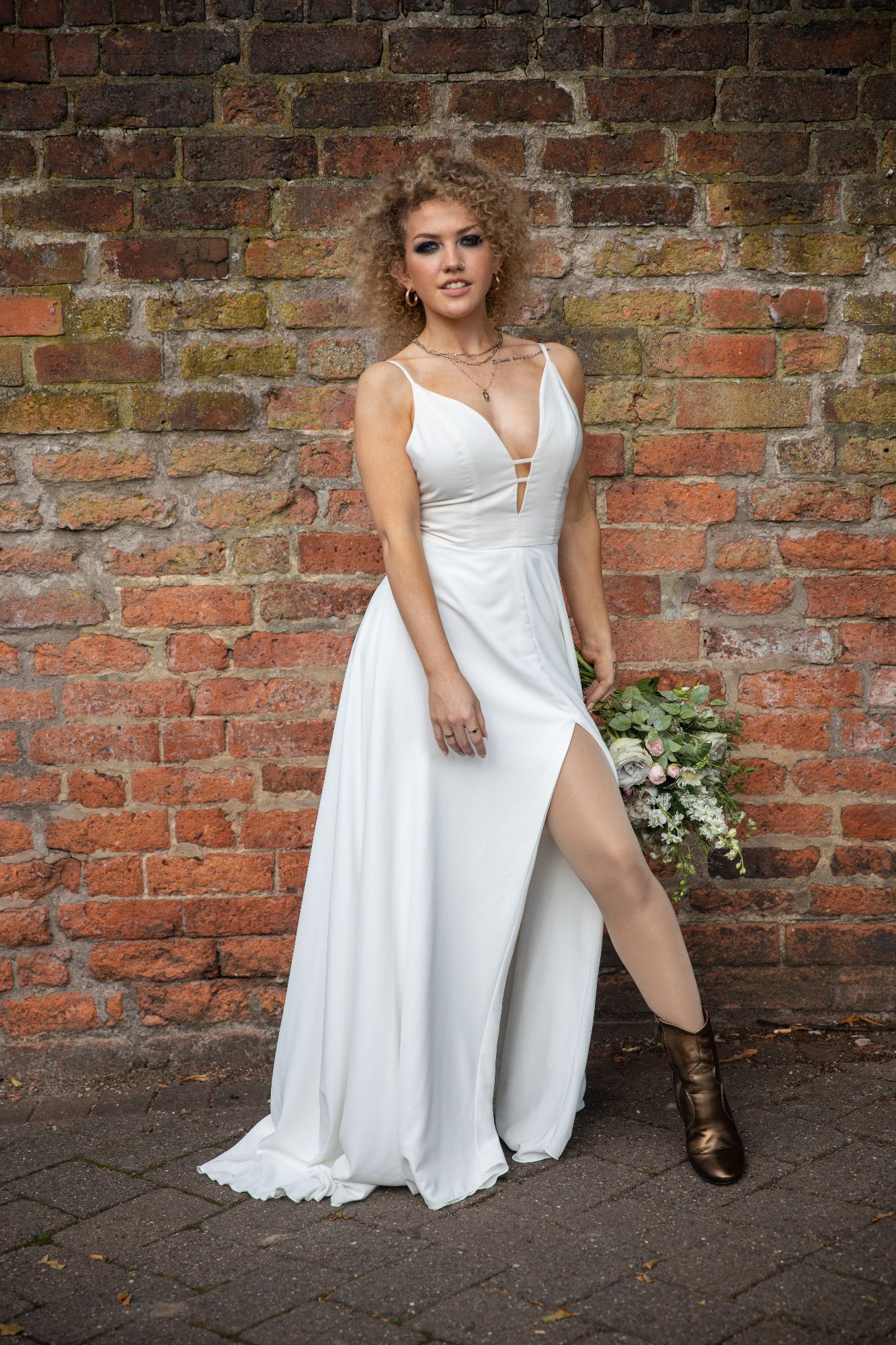 Wedding dress with ivory star tulle overlay