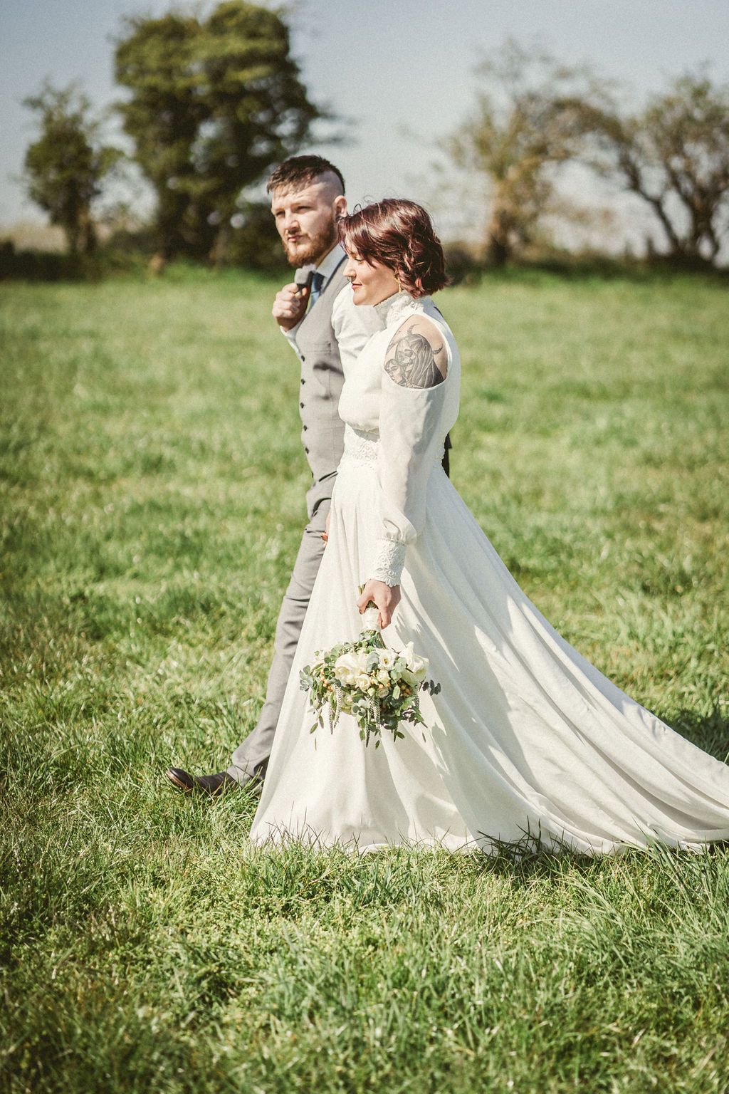 Elopement wedding dress ivory chiffon and lace