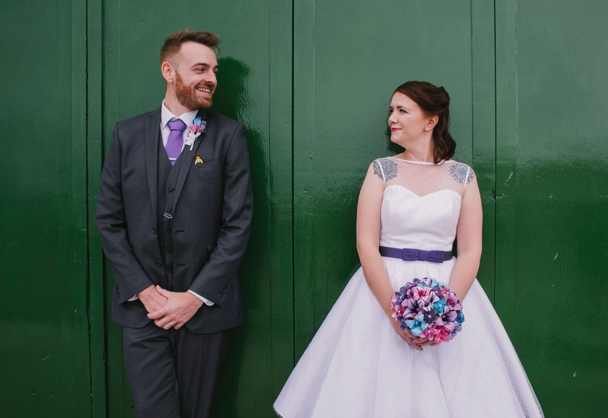 Spotty tea length wedding dress