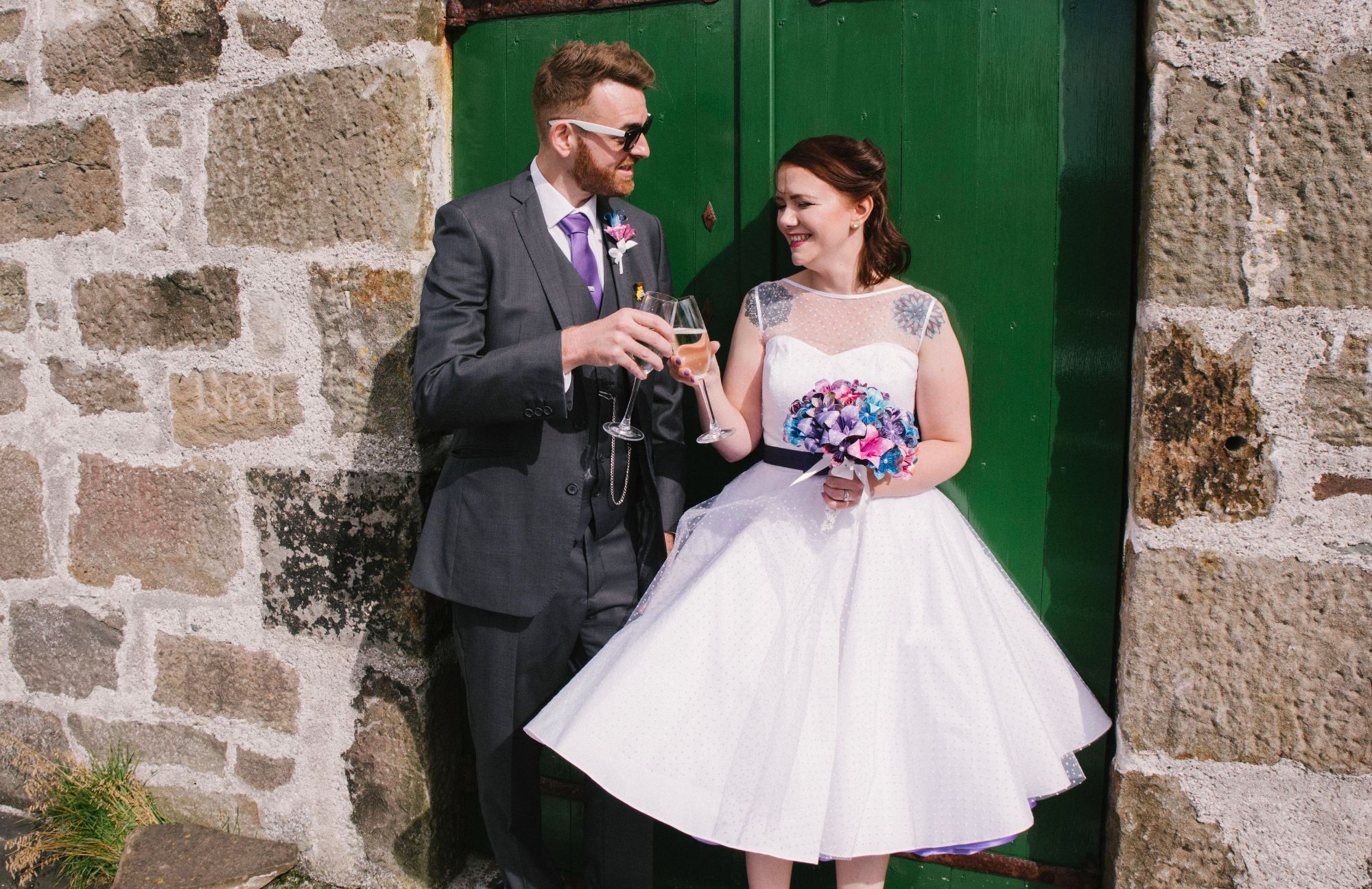 spotty tulle tea length alternative wedding dress