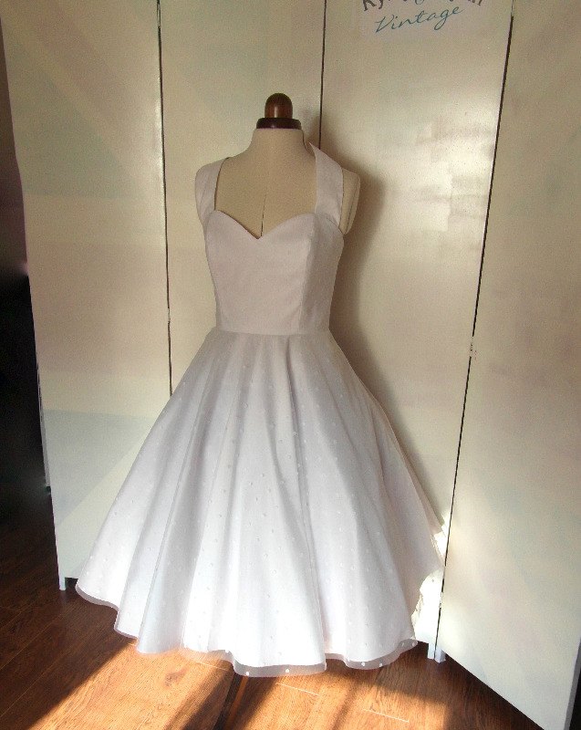 Spotty tea length wedding dress