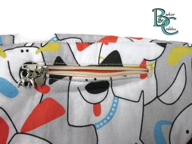 Clutch bag with scallop flap & wrist strap - cartoon dogs lined blue